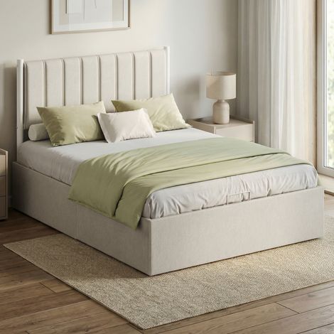 Vasagle – Lit double avec rangement – Sommier relevable 140 x 190 cm – Tête de lit rembourrée – Structure robuste en acier – Montage facile (1/5)