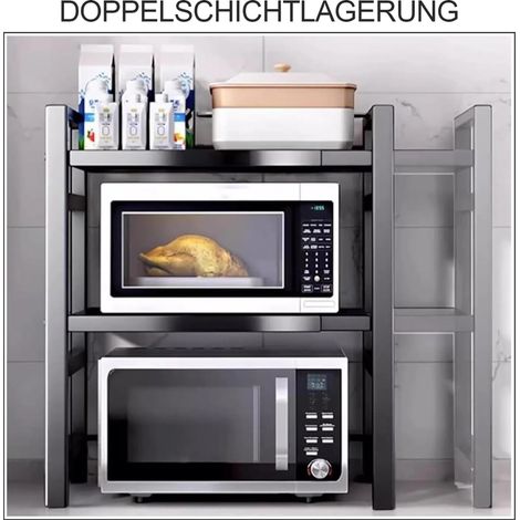 Étagères de cuisine autoportantes, étagère de cuisine en acier au carbone, organisateur d'étagères de cuisine, étagère coulissante à double niveau, double niveau (1/5)