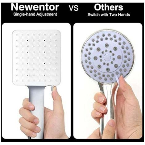 Newentor Pommeau de Douche, Grande Pommeau Douche Carrée avec Commande à Une Main, Pommeau de Douche Haute Pression avec 6 Modes de Douche, Chromés (1/3)