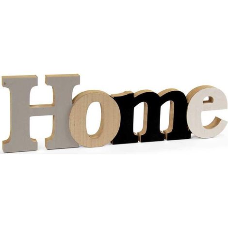 SCRITTA HOME DECORAZIONE IN LEGNO 42X11X2 CM DA TAVOLO CON COLORI VARI