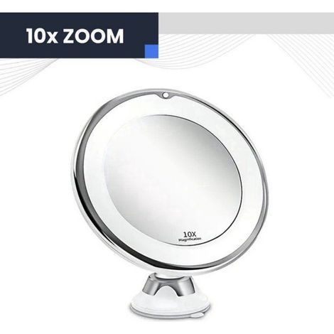 Miroir Maquillage - Grossissement 10x - Éclairage LED - Rotation 360° - Ventouse - Alimentation 3 piles AAA - 1 pièce (1/5)