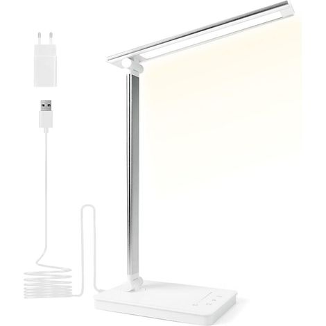 15W Lampe de Bureau Led Puissante-3 Modes de Couleur&10 Niveaux de Luminosité Réglable-Contrôle Tactile-Protectiondes Yeux-Lampe de Lecture Avec Port USB et Fonction Minuterie(Argent) [Classe énergéti (1/4)