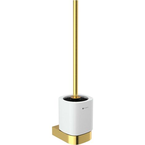 Nimco Nikau - Scopino WC a muro con supporto, ceramica bianca/oro spazzolato NKZ 30094KN-Z (1/2)