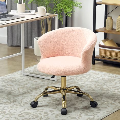 Chaise de bureau, fauteuil de bureau ergonomique réglable en hauteur, siège pivotante, piètement en acier, rose (1/5)