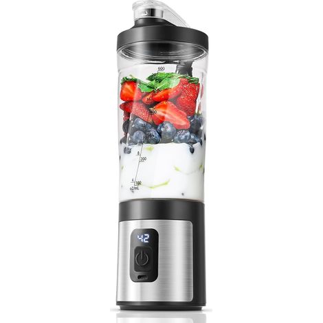 Tragbarer Mixer 600ml - Smoothie Maker mit 6 Klingen,120W Motor Mixer to Go, Schnellladung über USB-C, IPX6 Wasserdicht, BPA-Frei,Mini-Mixer für Shakes Smoothies Proteinpulver (1/5)