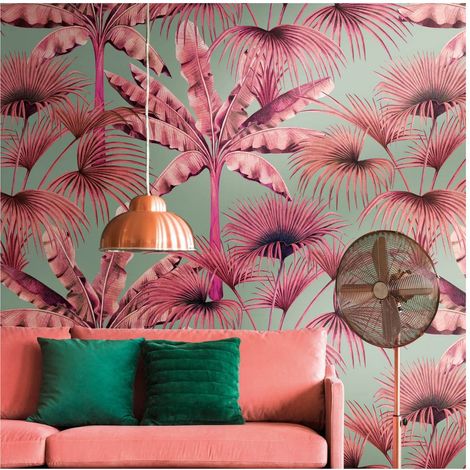 Photo wallpaper wall Profhome 391833 hot embossed non-woven wallpaper smooth with jungle elements matt pink turquoise green fuchsia pale green 1,59 m x 2,8 m (1/5)