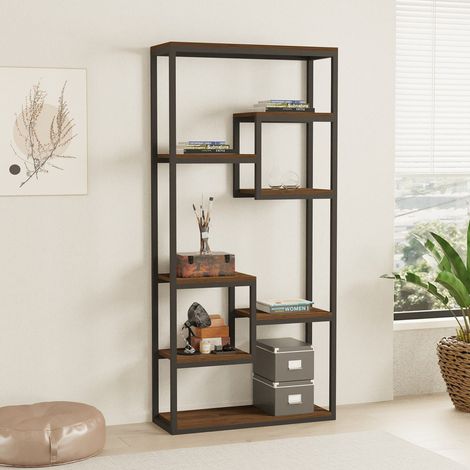 Bücherregal Rofrano, 6 Ebenen, Freistehend, Als Raumteiler Verwendbar, 85x29x182h cm Schwarz (1/4)