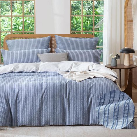Bettwäsche-Set 155x220 Baumwolle Jacquard Denimblau 2tlg. mit Reißverschluss