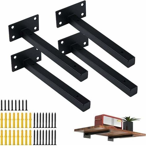Lot de 4 Équerres d'Étagère 20cm - Acier Inoxydable - Charge 30kg - Noir (1/4)