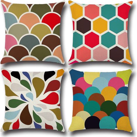 ensemble De 4 Pices, 45x45cm, Housse De Coussin Plante Feuilles Gomtrique Motif Taie D'oreiller Pour Canap Maison Salon Chambre Dcoration D'intri (1/5)