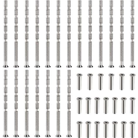 20 Pièces Vis Poignee Porte M3, Vis de Connexion avec Boulon Kit, Boulons de Connexion et Manchon, Liaison Meuble Nickelée pour Écussons, Poignée de Porte, Armoire, Tiroirs (1/5)