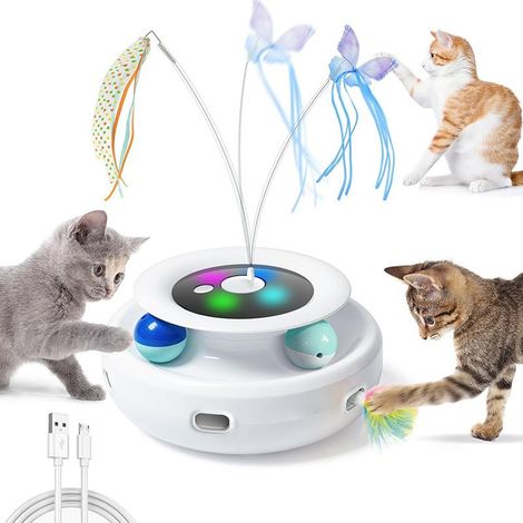 Jouet pour chat, jouet interactif électrique 3 en 1, Whack-A-Mole, papillon flottant, balle incluse, jouet pour chat rechargeable par USB avec 6 accessoires (1/4)
