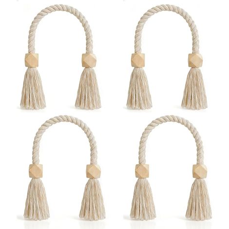 Lot de 4 embrasses magnétiques pour rideaux, perles bois et corde coton, décoratif pour tous rideaux. (1/5)