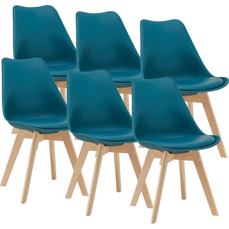 Set 6 sedie per sala da pranzo in ecopelle faggio turchese 030006784