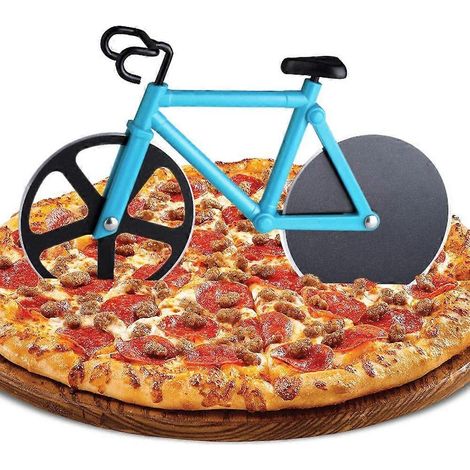 Doppelter Pizzaschneider aus Edelstahl, ultrascharfe Klingen mit Antihaftbeschichtung und integriertem Ständer (blau) (1/5)