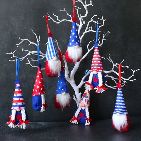 Gnome - 8 Pièces - Décoration Thème Patriotique - Pour 4 Juillet - Ornement Intérieur Cheminée Arbre Bureau - 23 cm (1/5)