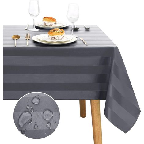 Nappe lavable Gris Rayé 130x260 cm, hydrofuge, rectangulaire