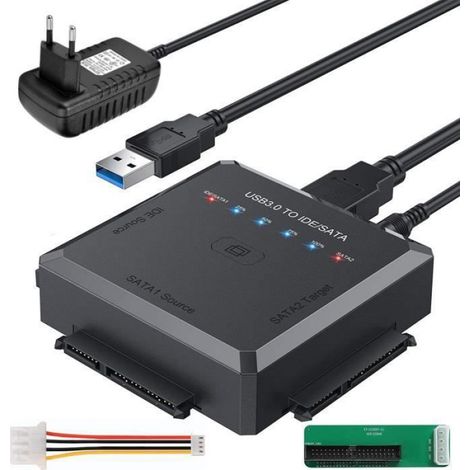 Adaptateur USB 3.0 vers IDE SATA - Câble de Conversion pour Disque Dur et SSD 2,5 Pouces 3,5 Pouces - Alimentation Externe Incluse - 1 m (1/4)