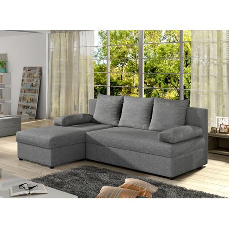 Canapé d’angle réversible convertible GARY en tissu côtelé – 206cm-Gris chiné (1/5)