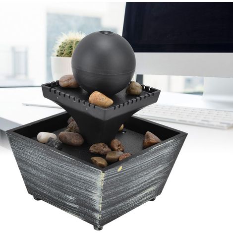 Fontaine de bureau USB 3V avec cascade sur boule - Fontaine de table LED décorative pour ambiance zen, inclut boule de verre et pierres (1/5)