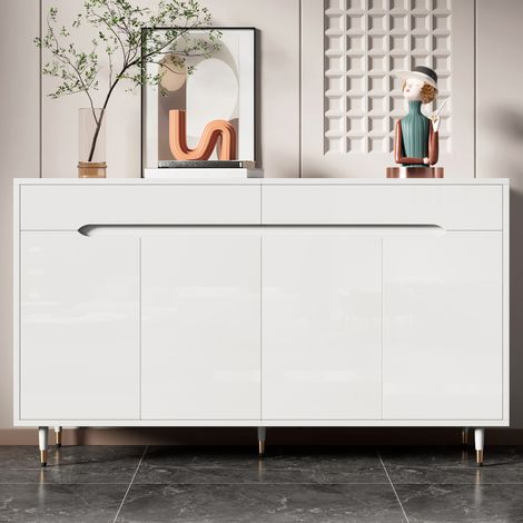 DESMIU Meuble à chaussures avec 2 portes, 2 tiroirs, étagères réglables, anti-basculement, pour entrée, blanc, 140 × 39 × 84 cm (1/5)