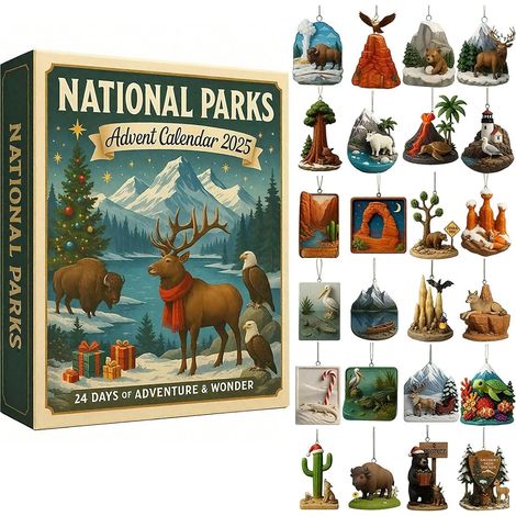 Calendario de Adviento de Parques Nacionales 2025, Calendario de cuenta regresiva de Navidad de 24 días con 24 paisajes y vida silvestre legendarios, Regalos sorpresa de cuenta regresiva para explorad (1/5)