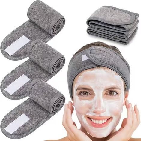 Diadema de maquillaje con velcro, ajustable, antideslizante, ideal para lavarse la cara, yoga y deportes. Paquete de 3 unidades. Color gris. (1/5)