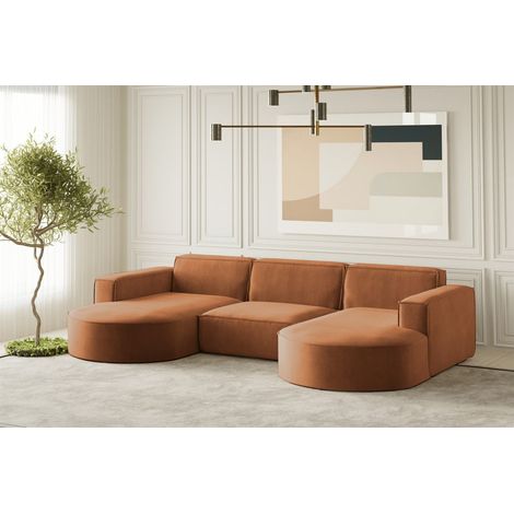 Wohnlandschaft U-Form Sofa PALMA in Stoff Noel Ziegelrot