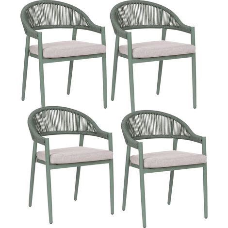 Set of 4 Garden Chairs Green Aluminium Metal Powder Coated with Taupe Cushions Outdoor ORMEA (1/5)