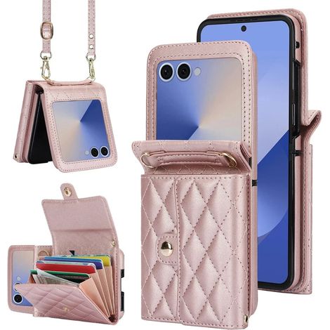 Custodia in pelle con scomparti per carte per Samsung Galaxy Z Flip7, oro rosa (1/4)