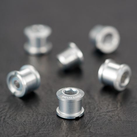 Lot de 5 assiettes argentées à double placage Vis de plateau de vélo anodisées colorées 4,9/6,4 mm, vis de plateau simple/double en alliage d'aluminium 7075. (1/5)