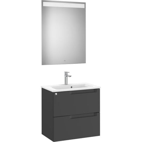 MUEBLE LAVABO 600MM ALEYDA COMPACTO 2 CAJONES + ESPEJO NEGRO MATE