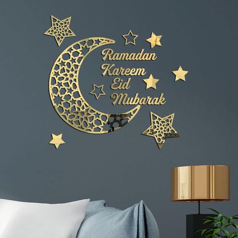 Sticker miroir acrylique en forme de croissant de lune du Ramadan, autocollant mural 3D pour portes, fenêtres et placards (1/5)