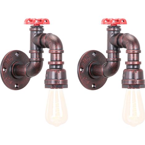 Rétro Applique Murale Tuyau d'eau Rouille Rouge Lampe Eclairage Industrielle 2PCS (1/5)