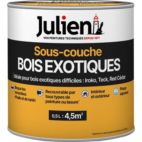 Julien – Sous-couche pour bois exotiques et résineux – Aspect satin 0,5L – Adhérence optimale sur bois gras et tanniques – Microporeuse pour finition durable