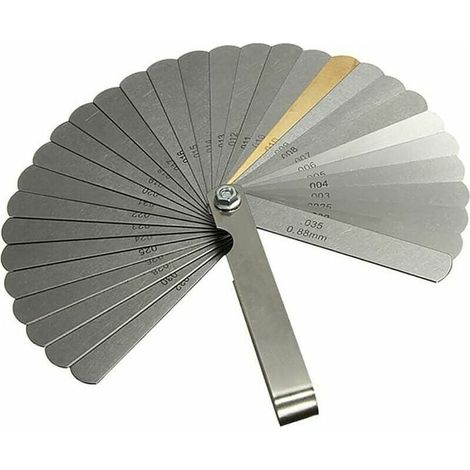 Fühlerlehre, 32-Blatt-Stahl-Fühlerlehrensatz, Zündkerzenabstandsmessgerät, Messwerkzeug mit doppelter Markierung für metrische und imperiale Einheiten.