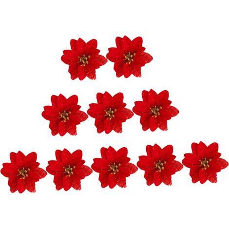10 Pièces Fleurs Artificielles de Noël Poinsettia Lot de Fleurs Artificielles pour Décoration de Fête de Noël (1/5)