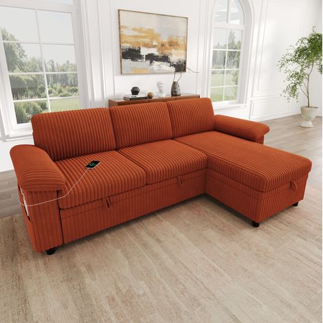 Divano angolare convertibile L con contenitore, 212 x 150 x 89 cm, arancione (1/5)