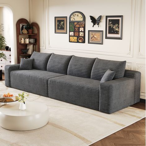 Sofá modular de 302 cm con chaise longue reversible, no requiere montaje, tejido de pana suave para salón - gris oscuro