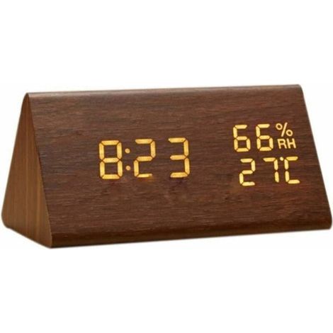 Holzwecker, digitaler LED-Wecker aus Holz, digitale Tischuhr aus Holz mit Zeit- und Temperaturanzeige, Tonsteuerung und einstellbarer Helligkeit (1/4)