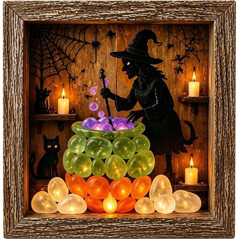 Gerahmtes Meerglasbild Meerglasstein LED Erinnerungsbox Set 21,5 x 21,5 x 3,7 cm Landschafts-Tischbild mit Rahmen für Kaminsims Esstisch Zuhause Erntefest-Party Einweihung (1/5)
