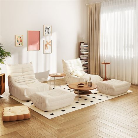 Modenuit Sitzsack Sofa aus beige Teddy-Fleece mit ergonomischem Schaum, 43 cm Rückenlehne (1/4)
