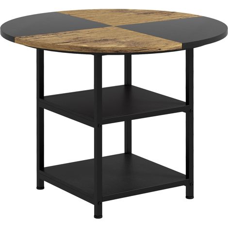 Tavolo Stile Industriale per 4-6 Persone con 2 Ripiani Integrati, Tavolo Multiuso in Acciaio e MDF, Ø100x76 cm, Nero e Marrone