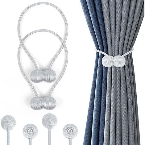 4 magnetische Gardinenhalter, Gardinenclips, Gardinenhalterungen, Raffhalter für die Dekoration von Wohn- und Büroräumen, Grau