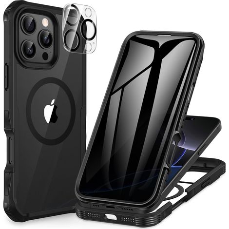 Magnétique Anti Espion Coque iPhone 16 Pro Max, Compatible avec MagSafe intégré Verre Trempé Protection écran et Protecteur Caméra, Antichoc Téléphone Housse Double Face Etui Intégrale -Noir (1/5)