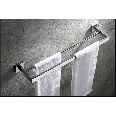 Porte Serviette Murale Salle de Bain, Double Barre Porte-Serviettes, Chromé Miroir Poli, 60 cm