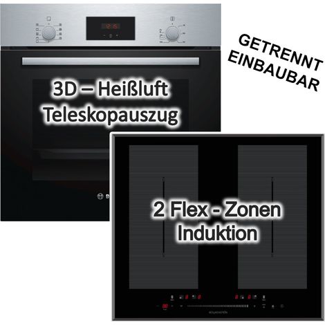 HERDSET Bosch Backofen 3D-Heißluft + Kochfeld Flächeninduktion Booster 60cm autark