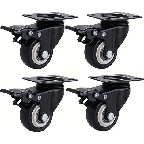 Ensemble 4 Roulettes Pivotantes Robustes avec Freins - Roues Métalliques 360° Finition Polie - Idéal pour Tables Lits établis Chariots Ateliers & Meubles Artisans & Bricoleurs (1/4)
