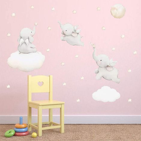 Bonitos adhesivos de pared de elefante, PVC, para niños, 1 unidad, dimensiones 25 x 48 cm (1/4)
