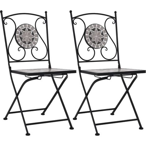 Lot de 2 Chaises de bistrot  Chaises de café  Fauteuil de jardin mosaïque Gris BSRHS756353 (1/5)